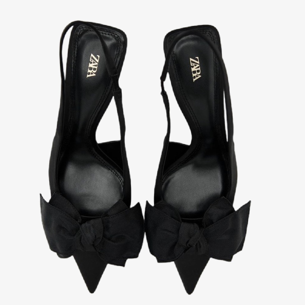 Zara Black Bow Slingback Heels 2 inch kitten heels